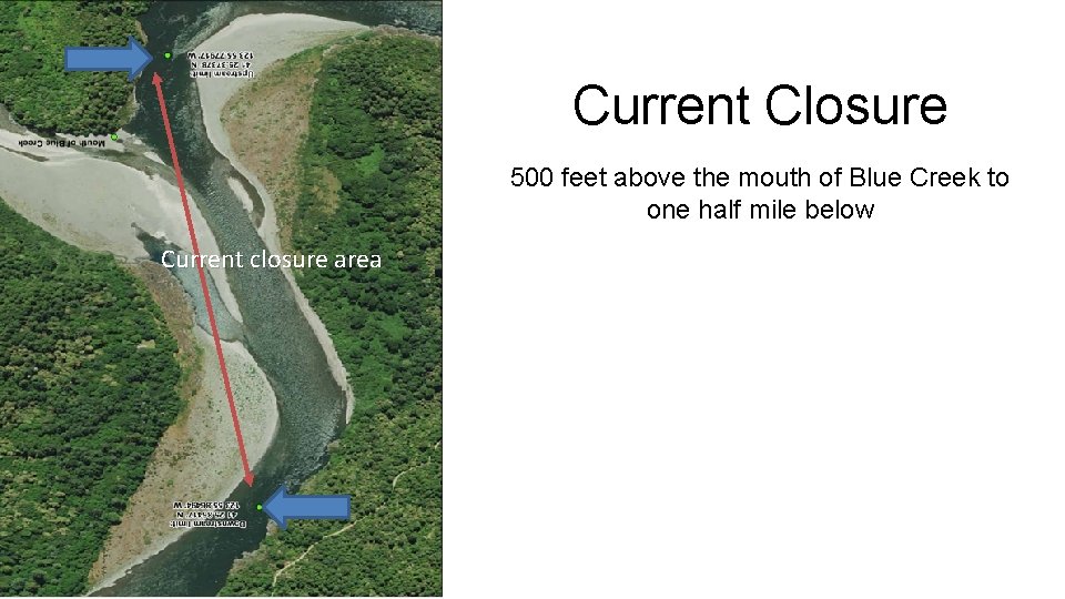 Current Closure 500 feet above the mouth of Blue Creek to one half mile
