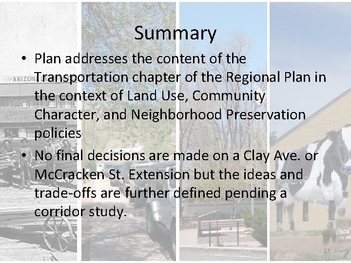 Summary • Plan addresses the content of the Transportation chapter of the Regional Plan