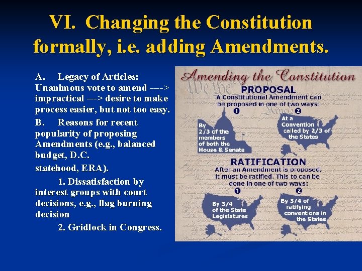 VI. Changing the Constitution formally, i. e. adding Amendments. A. Legacy of Articles: Unanimous