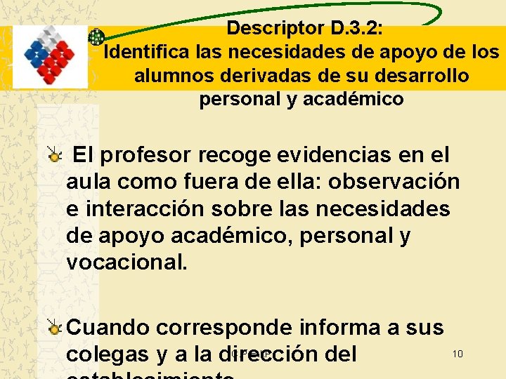 Descriptor D. 3. 2: Identifica las necesidades de apoyo de los alumnos derivadas de