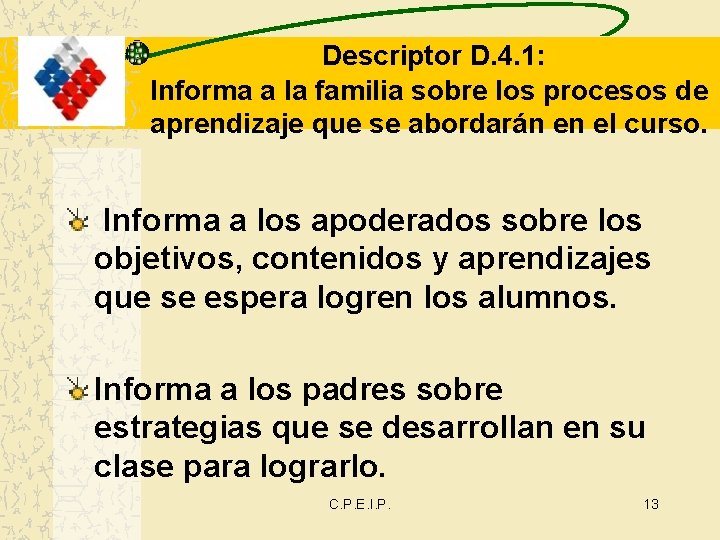 Descriptor D. 4. 1: Informa a la familia sobre los procesos de aprendizaje que