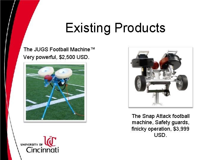 Existing Products The JUGS Football Machine™ Very powerful, $2, 500 USD. The Snap Attack