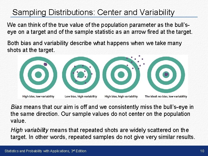 Sampling Distributions: Center and Variability We can think of the true value of the