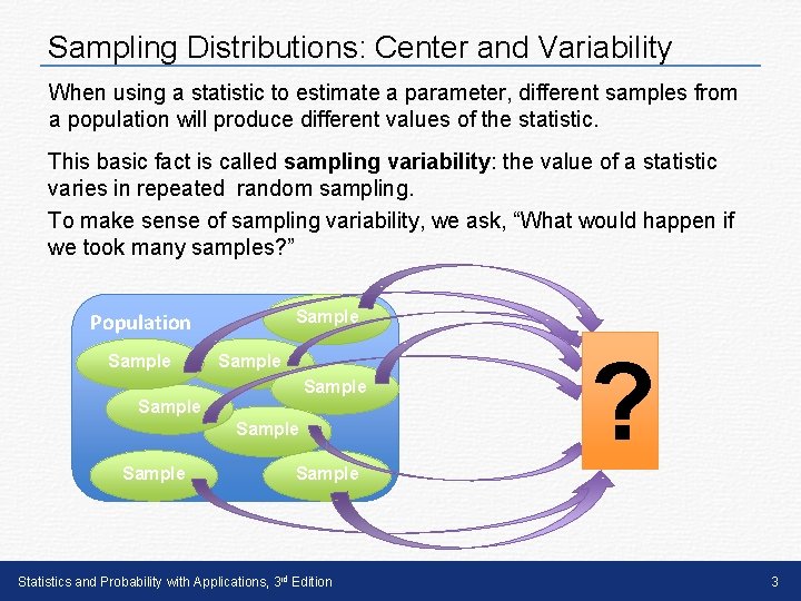 Sampling Distributions: Center and Variability When using a statistic to estimate a parameter, different