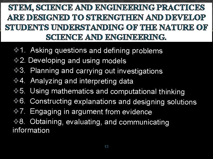 STEM, SCIENCE AND ENGINEERING PRACTICES ARE DESIGNED TO STRENGTHEN AND DEVELOP STUDENTS UNDERSTANDING OF