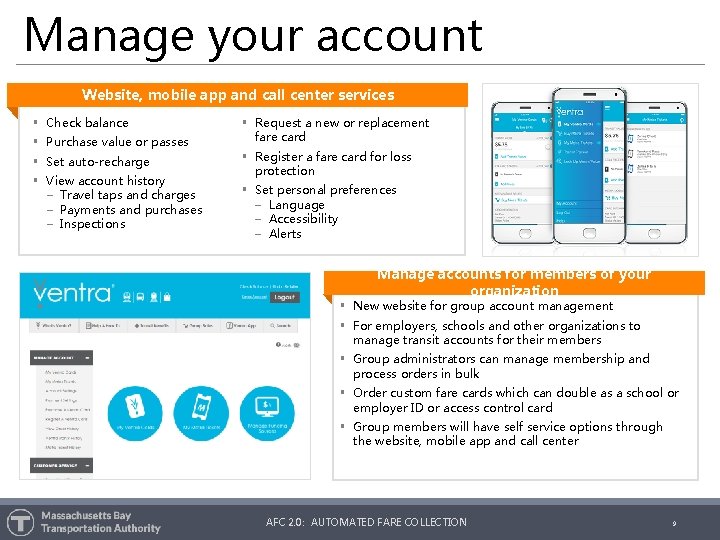 Manage your account Website, mobile app and call center services § Check balance §
