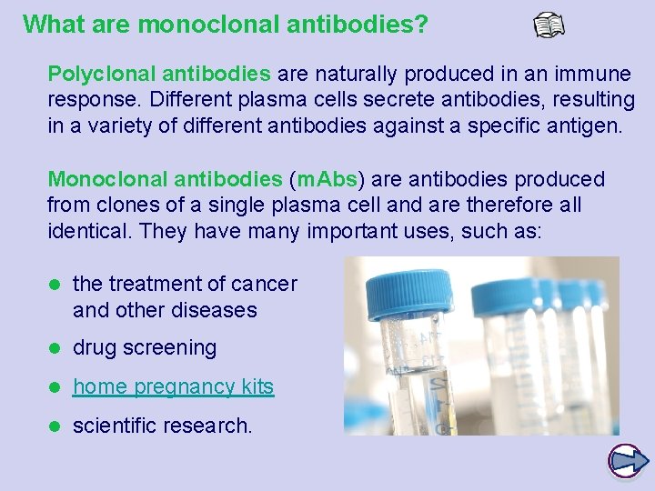 What are monoclonal antibodies? Polyclonal antibodies are naturally produced in an immune response. Different