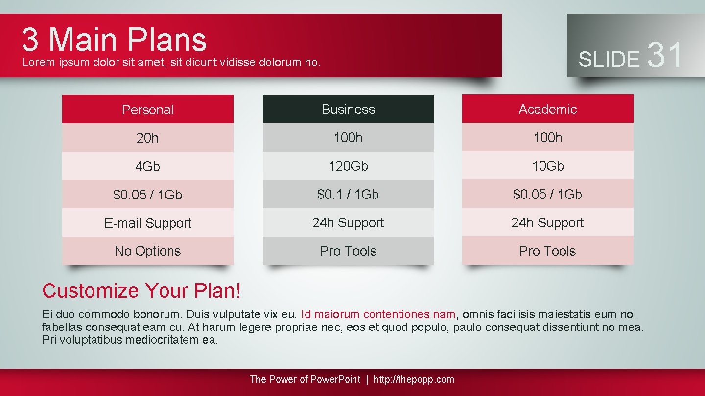 3 Main Plans SLIDE Lorem ipsum dolor sit amet, sit dicunt vidisse dolorum no.