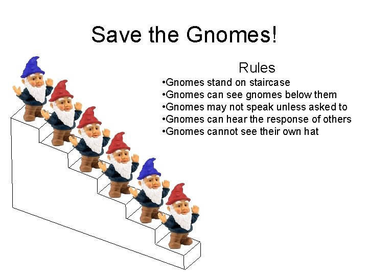 Save the Gnomes! Rules • Gnomes stand on staircase • Gnomes can see gnomes