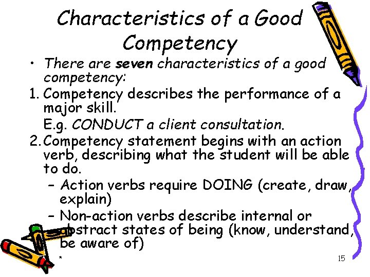 Characteristics of a Good Competency • There are seven characteristics of a good competency: