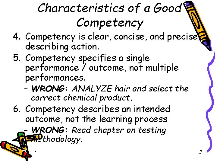 Characteristics of a Good Competency 4. Competency is clear, concise, and precise, describing action.