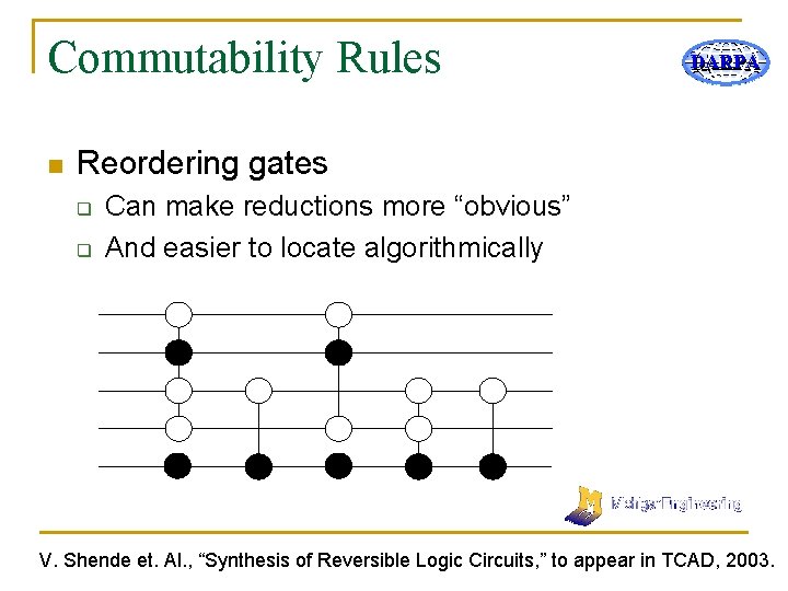 Commutability Rules n DARPA Reordering gates q q Can make reductions more “obvious” And