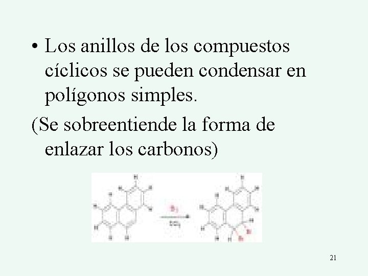  • Los anillos de los compuestos cíclicos se pueden condensar en polígonos simples.