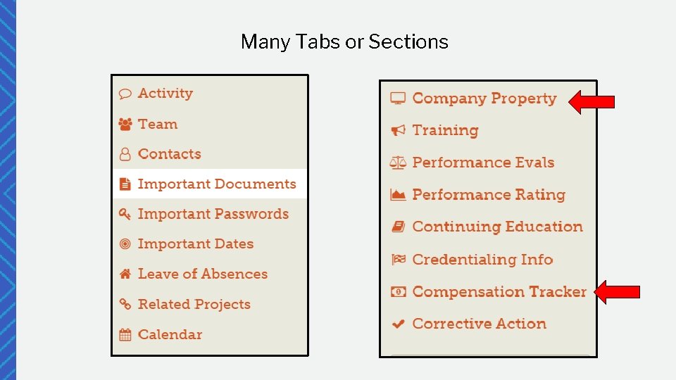 Many Tabs or Sections 