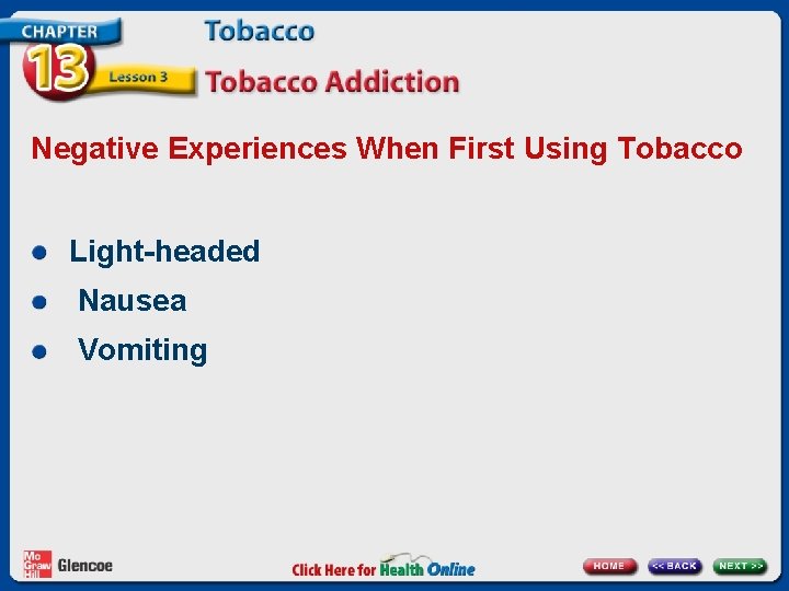 Negative Experiences When First Using Tobacco Light-headed Nausea Vomiting 