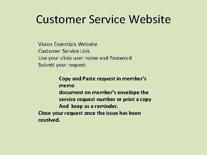 Customer Service Website Vision Essentials Website Customer Service Link Use your clinic user name
