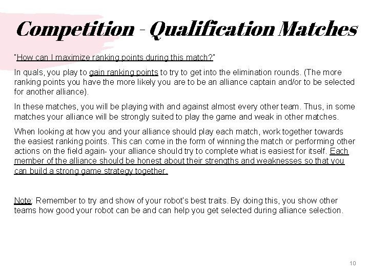 Competition - Qualification Matches “How can I maximize ranking points during this match? ”