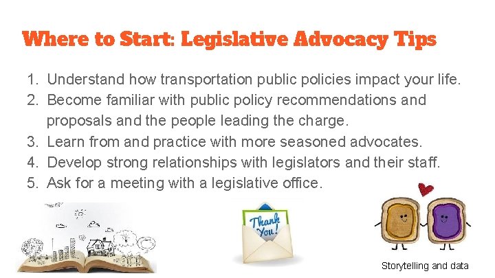Where to Start: Legislative Advocacy Tips 1. Understand how transportation public policies impact your