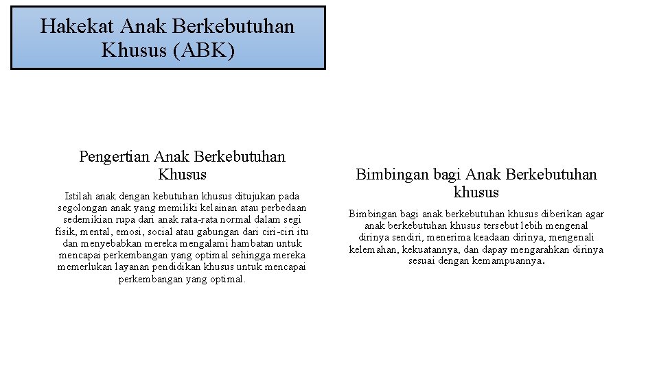 Hakekat Anak Berkebutuhan Khusus (ABK) Pengertian Anak Berkebutuhan Khusus Istilah anak dengan kebutuhan khusus