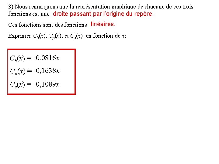 3) Nous remarquons que la représentation graphique de chacune de ces trois fonctions est