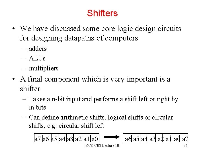Shifters • We have discussed some core logic design circuits for designing datapaths of