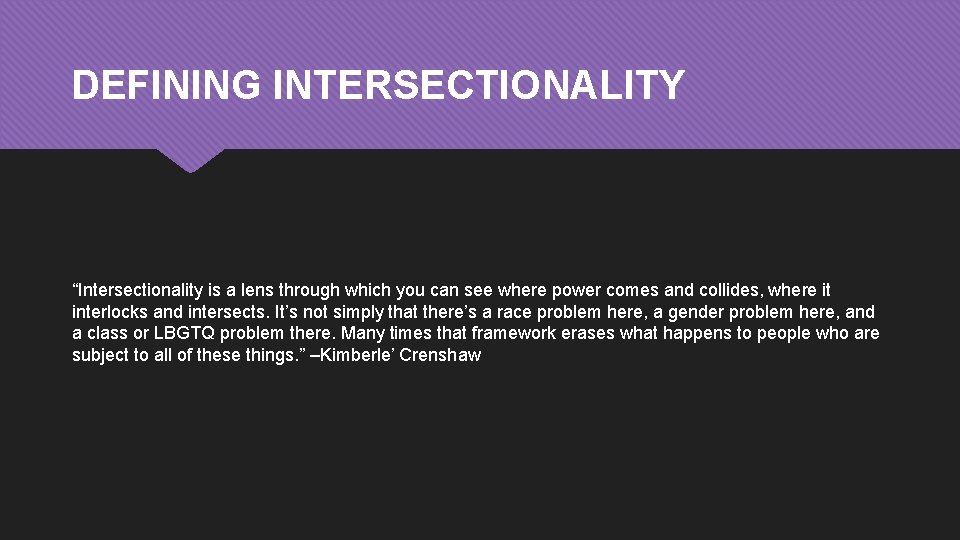 DEFINING INTERSECTIONALITY “Intersectionality is a lens through which you can see where power comes