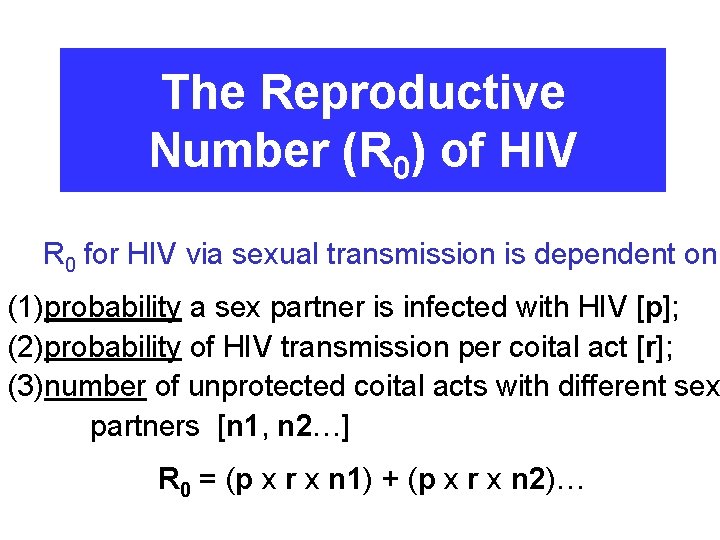 The Reproductive Number (R 0) of HIV R 0 for HIV via sexual transmission