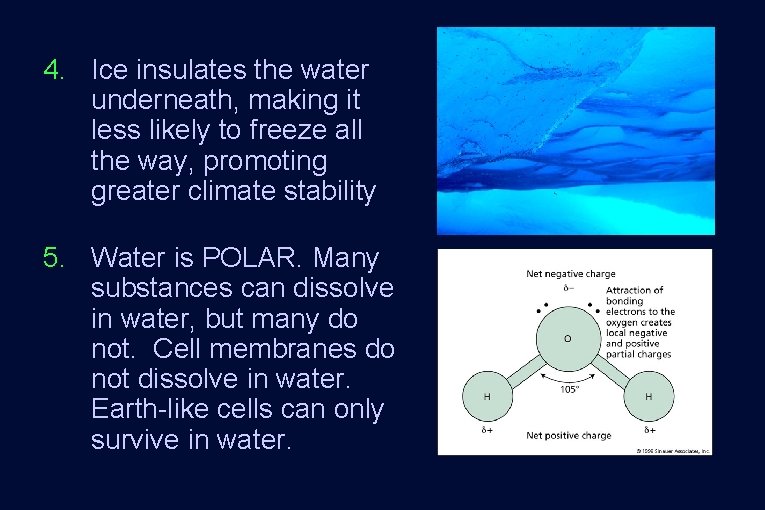 4. Ice insulates the water underneath, making it less likely to freeze all the 4. Ice insulates the water underneath, making it less likely to freeze all the