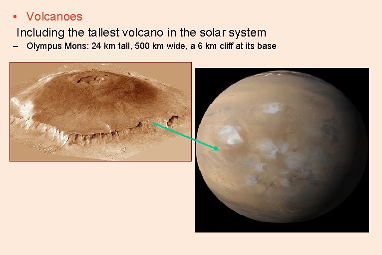 • Volcanoes Including the tallest volcano in the solar system – Olympus Mons: • Volcanoes Including the tallest volcano in the solar system – Olympus Mons: