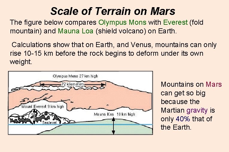 Scale of Terrain on Mars The figure below compares Olympus Mons with Everest (fold Scale of Terrain on Mars The figure below compares Olympus Mons with Everest (fold