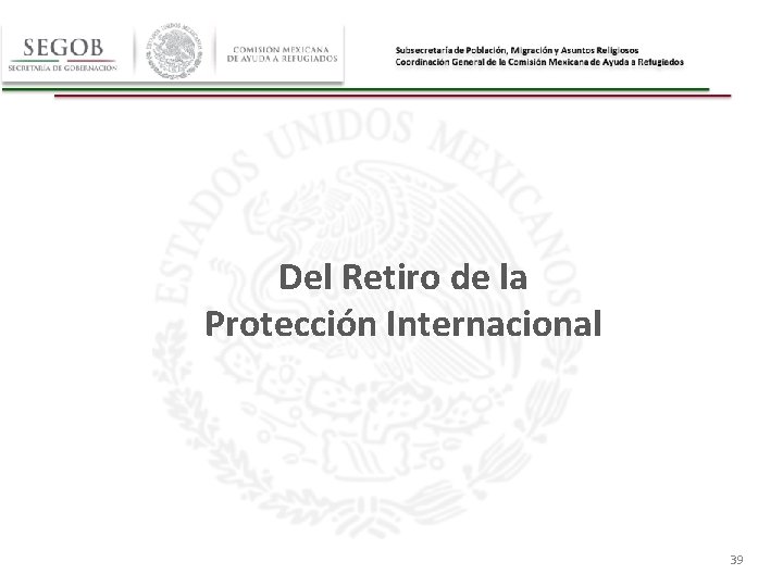 Del Retiro de la Protección Internacional 39 