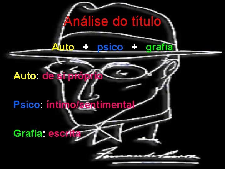 Análise do título Auto + psico + grafia Auto: de si próprio Psico: íntimo/sentimental