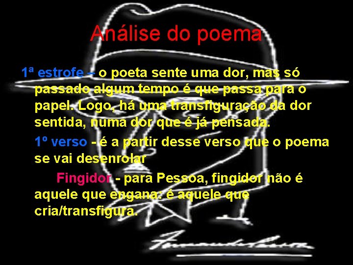 Análise do poema 1ª estrofe – o poeta sente uma dor, mas só passado