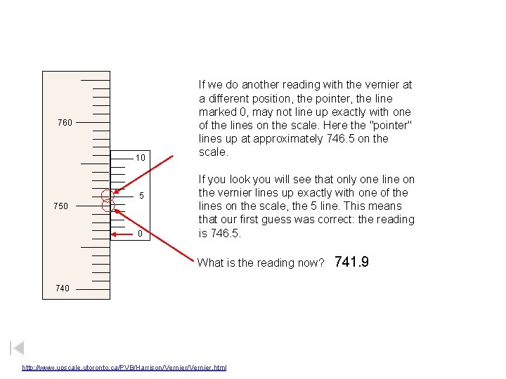 760 10 5 750 0 If we do another reading with the vernier at