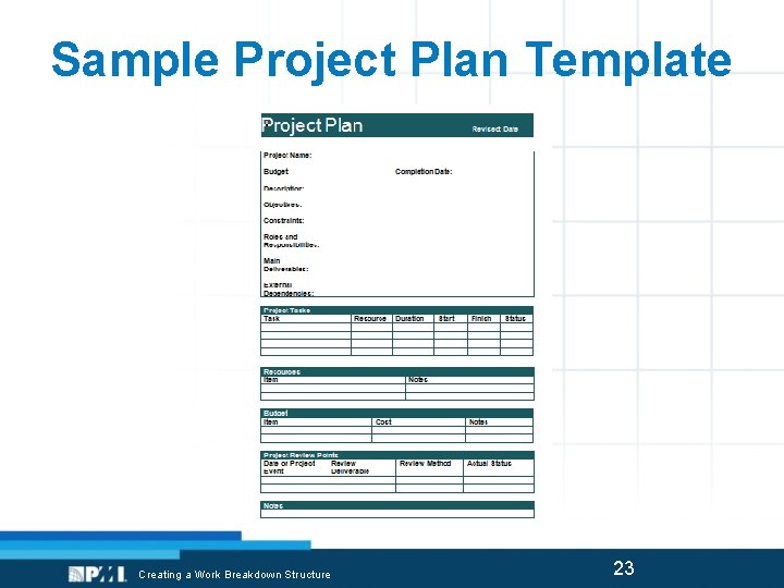Sample Project Plan Template Creating a Work Breakdown Structure 23 