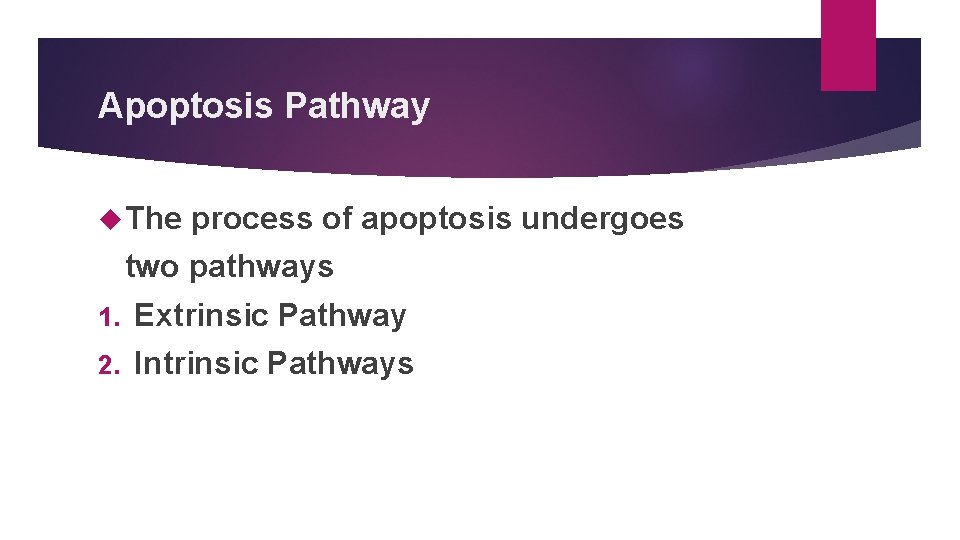Apoptosis Pathway The process of apoptosis undergoes two pathways 1. Extrinsic Pathway 2. Intrinsic