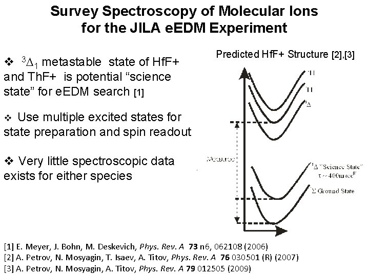 Survey Spectroscopy of Molecular Ions for the JILA e. EDM Experiment 3 D v