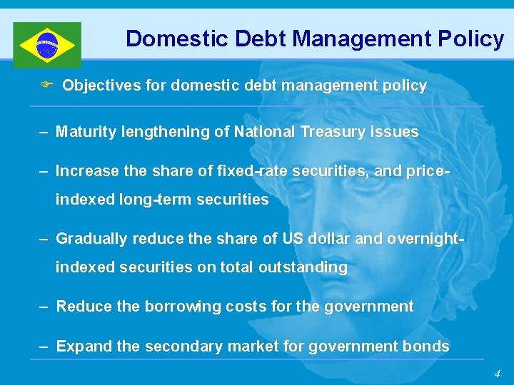 Domestic Debt Management Policy F Objectives for domestic debt management policy – Maturity lengthening
