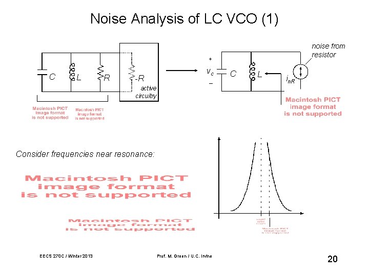 Noise Analysis of LC VCO (1) noise from resistor + C L R -R