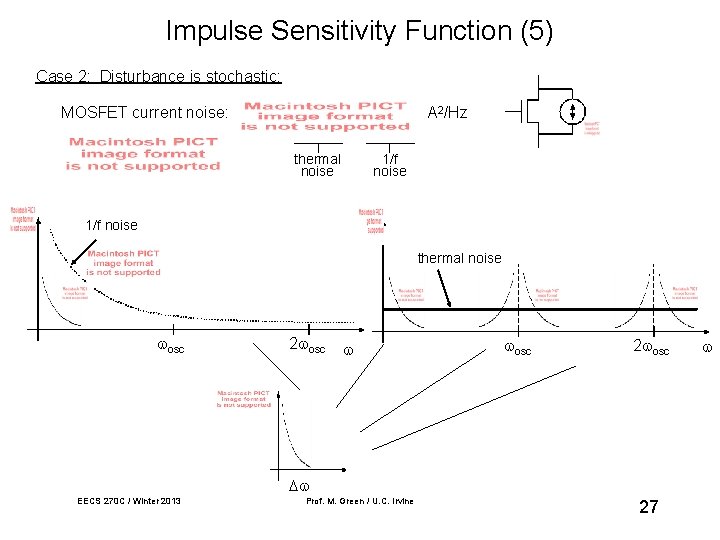 Impulse Sensitivity Function (5) Case 2: Disturbance is stochastic: MOSFET current noise: A 2/Hz