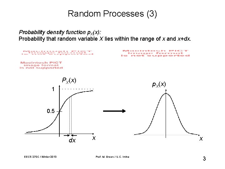 Random Processes (3) Probability density function p. X(x): Probability that random variable X lies