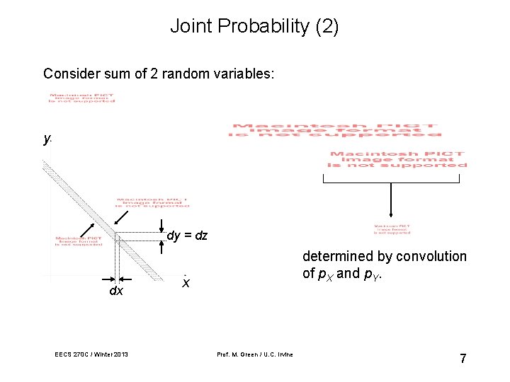 Joint Probability (2) Consider sum of 2 random variables: y dy = dz dx