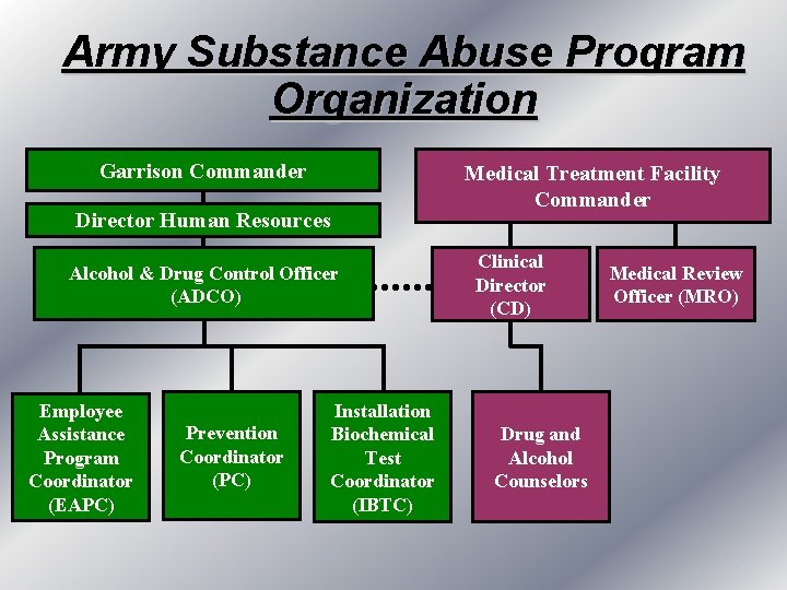 Army Substance Abuse Program Organization Garrison Commander Director Human Resources Alcohol & Drug Control