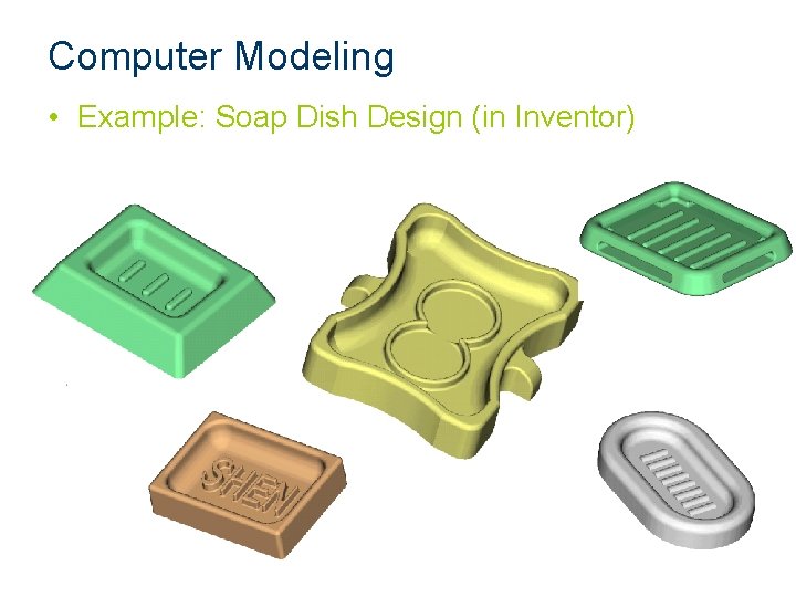 Computer Modeling • Example: Soap Dish Design (in Inventor) Computer Modeling • Example: Soap Dish Design (in Inventor)