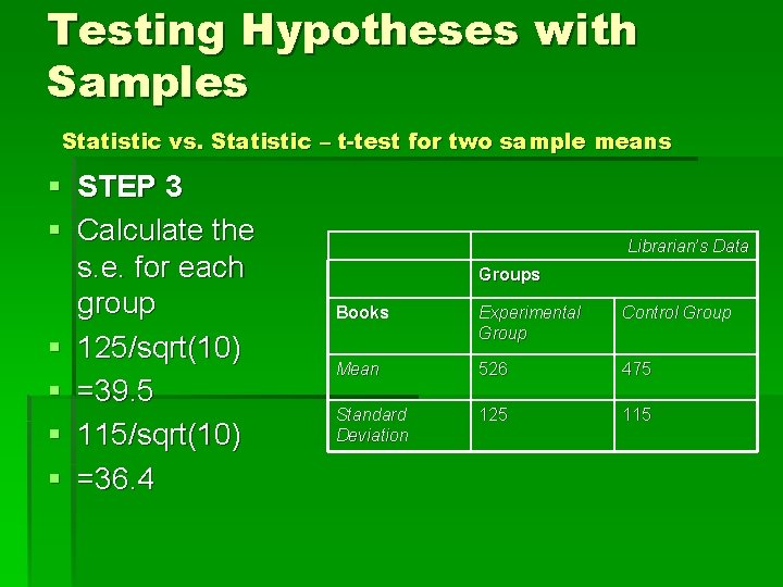 Testing Hypotheses with Samples Statistic vs. Statistic – t-test for two sample means §