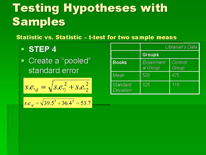 Testing Hypotheses with Samples Statistic vs. Statistic – t-test for two sample means §