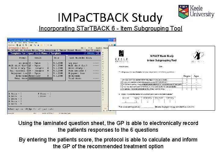 IMPa. CTBACK Study Incorporating STar. TBACK 6 - Item Subgrouping Tool Using the laminated