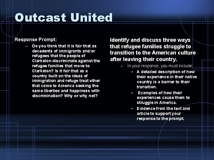 Outcast United Response Prompt: – Do you think that it is fair that as