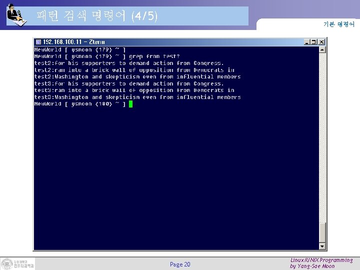 패턴 검색 명령어 (4/5) 기본 명령어 Page 20 Linux/UNIX Programming by Yang-Sae Moon 