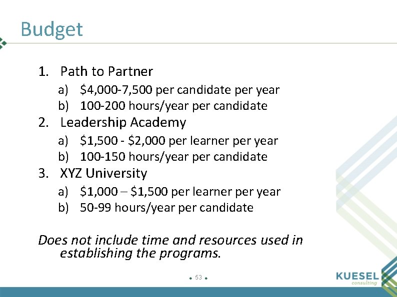 Budget 1. Path to Partner a) $4, 000 -7, 500 per candidate per year